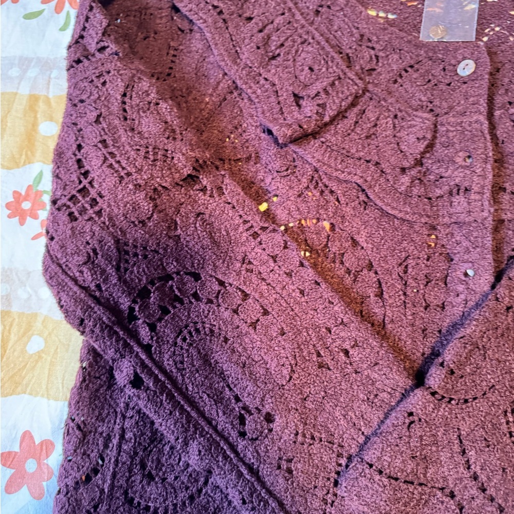 Ultra Pink Burgundy Crochet Sweater - Picture 3 of 11